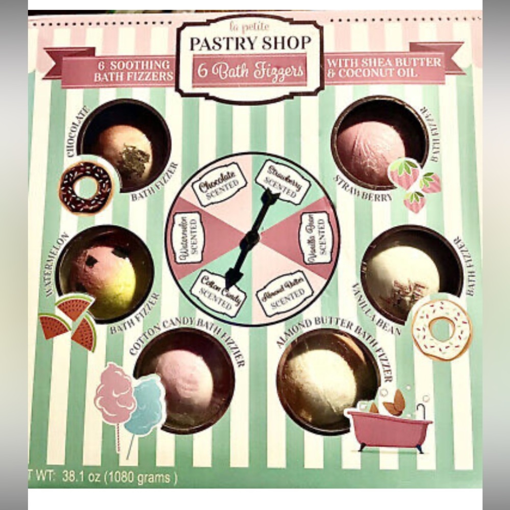 Pastry Shop 6 Soothing Bath Bomb Fizzers With Shea butter & coconut oil